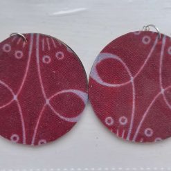Ethnic print burgundy disc earrings