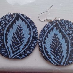 Ethnic print burgundy disc earrings