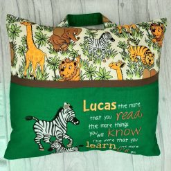 Cushion Handmade Zebra Personalised Pocket/Reading Pillow