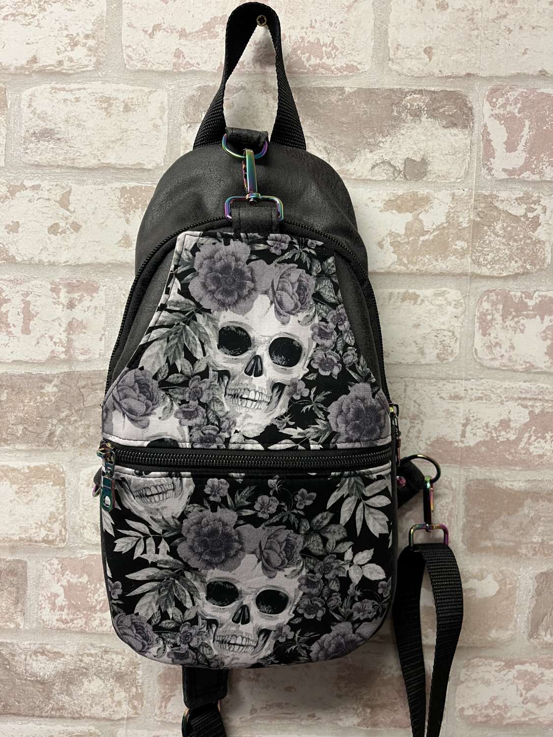 Gothic Skulls Sling Crossbody Mini Backpack Vegan Gothic Skulls Sling Crossbody Mini Backpack Vegan