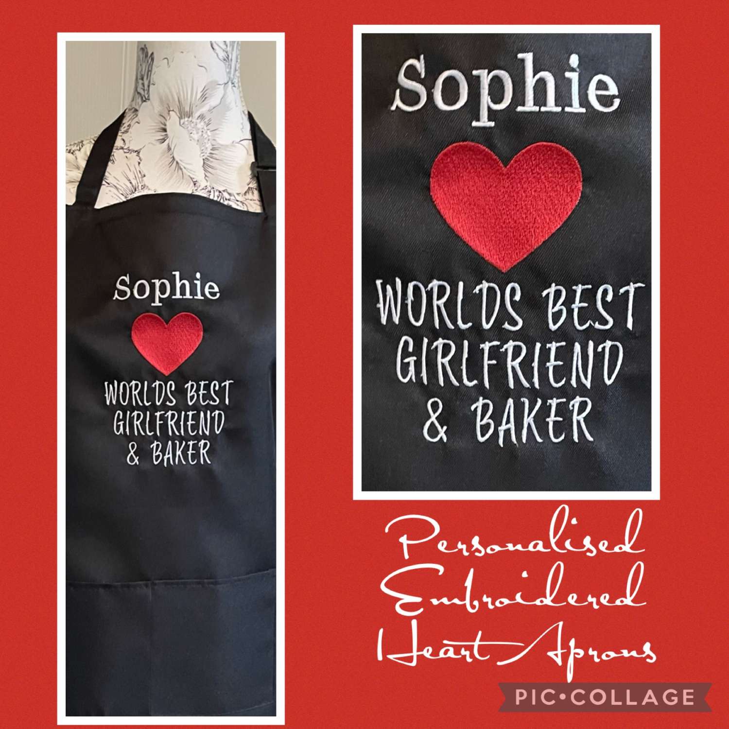Embroidered Heart Aprons Embroidered Heart Aprons