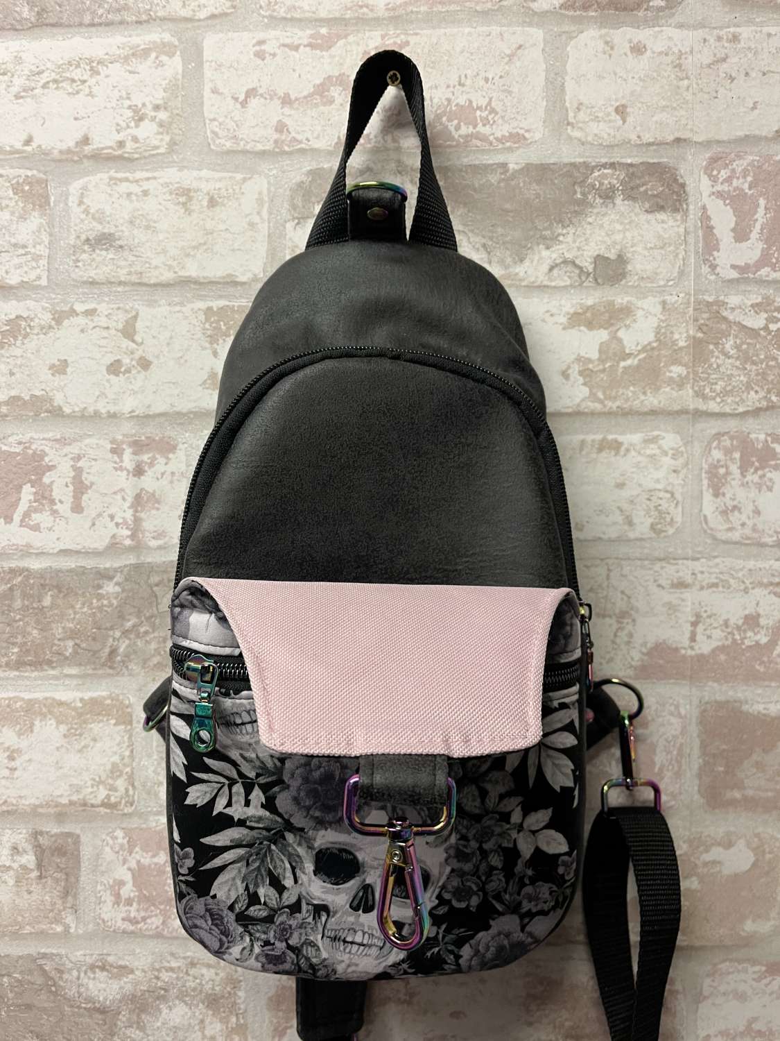 Gothic Skulls Sling Crossbody Mini Backpack Vegan Gothic Skulls Sling Crossbody Mini Backpack Vegan