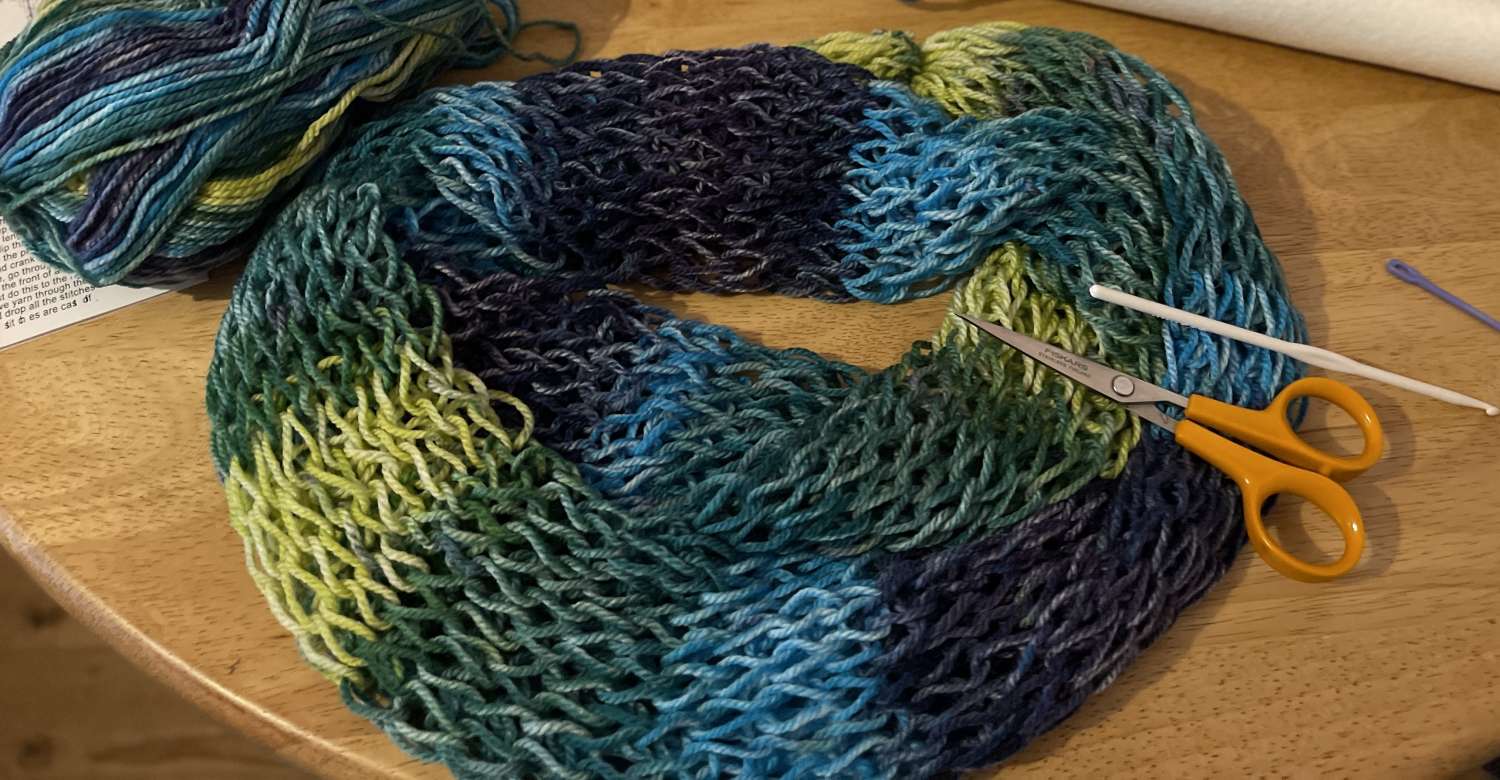 C - Knitted Lacy Weave Infinity Scarf C - Knitted Lacy Weave Infinity Scarf