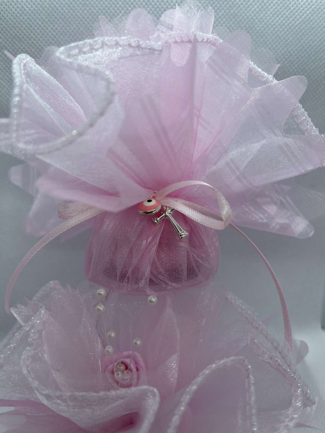 Pink Christening/Baptism Almond Favour/Bomboniere Pink Evil Eye, Silver