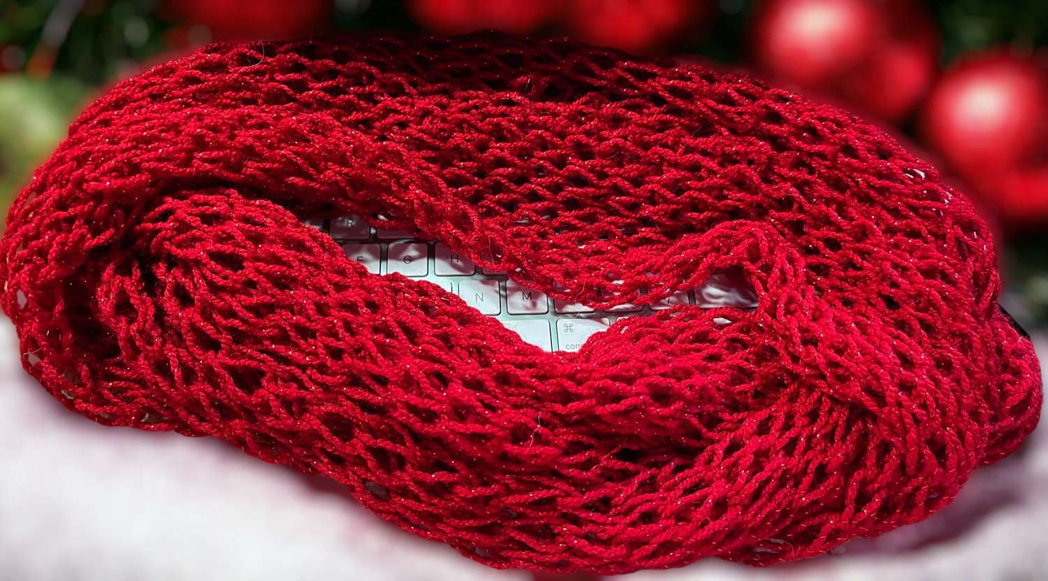 C - Knitted Lacy Weave Infinity Scarf C - Knitted Lacy Weave Infinity Scarf