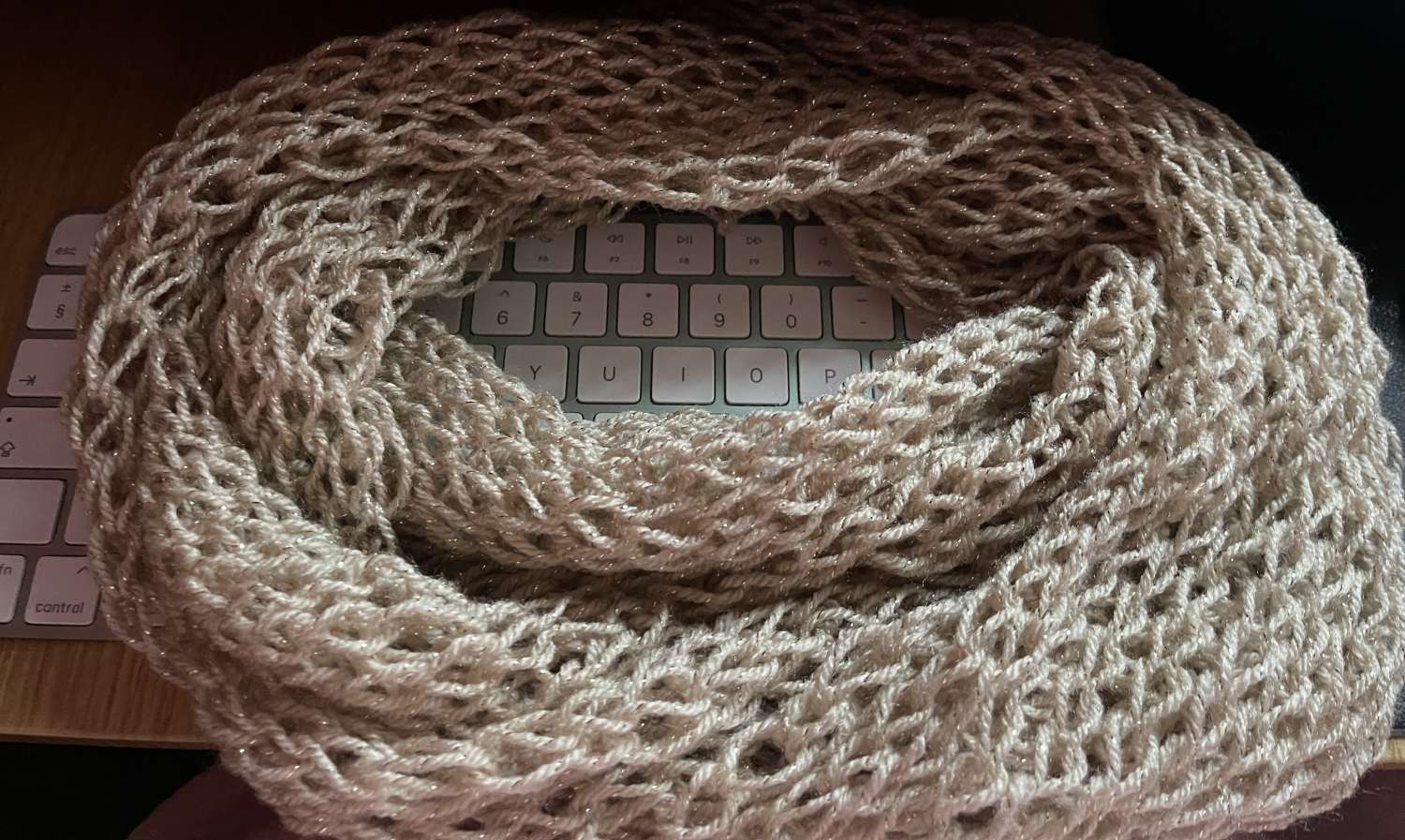 C - Knitted Lacy Weave Infinity Scarf C - Knitted Lacy Weave Infinity Scarf