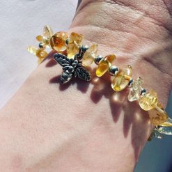 Turquoise Crystal chip bracelet with silver shell charm
