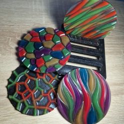 Epoxy resin set of 4 embossed coasters with stand
