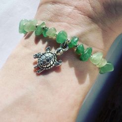 Green Adventurine bracelet with silver Turtle charm
