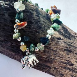 Turquoise Crystal chip bracelet with silver shell charm