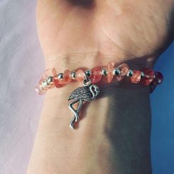 Cherry quartz chip bracelet with silver flamingo charm