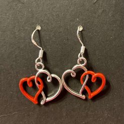 Red heart silver earrings