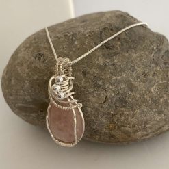 Rose Quartz Wire Wrapped Bead Pendant 3 Rose Quartz Wire Wrapped Bead Pendant 3