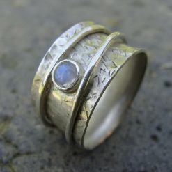 Wide Spinner Ring with Gemstone and two Inner Rings