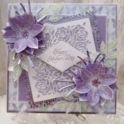 A Luxury Handmade Mothers Day Card - Pretty Amethyst & White with Summer Bloom flowers