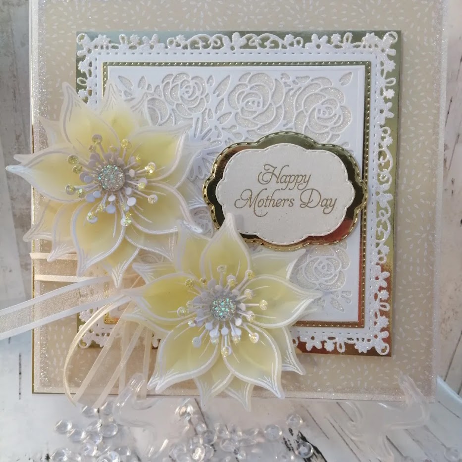 Luxury Handmade Mothers Day Card - Pretty & Glittery - Lemon & White Luxury Handmade Mothers Day Card - Pretty & Glittery - Lemon & White
