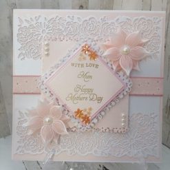 A Luxury Handmade Mothers Day Card - Pretty Coral & White with Magnolia Flowers