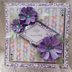 A Luxury Handmade Mothers Day/ Birthday Card - Pretty Amethyst & White with butterfly background - Mum with Love