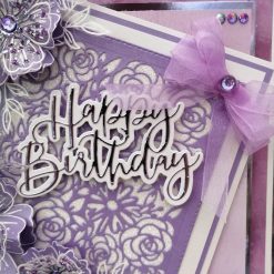 Luxury Handmade Birthday card - Amethyst & White - Happy Birthday with lacey square 1 Luxury Handmade Birthday card - Amethyst & White - Happy Birthday with lacey square 1
