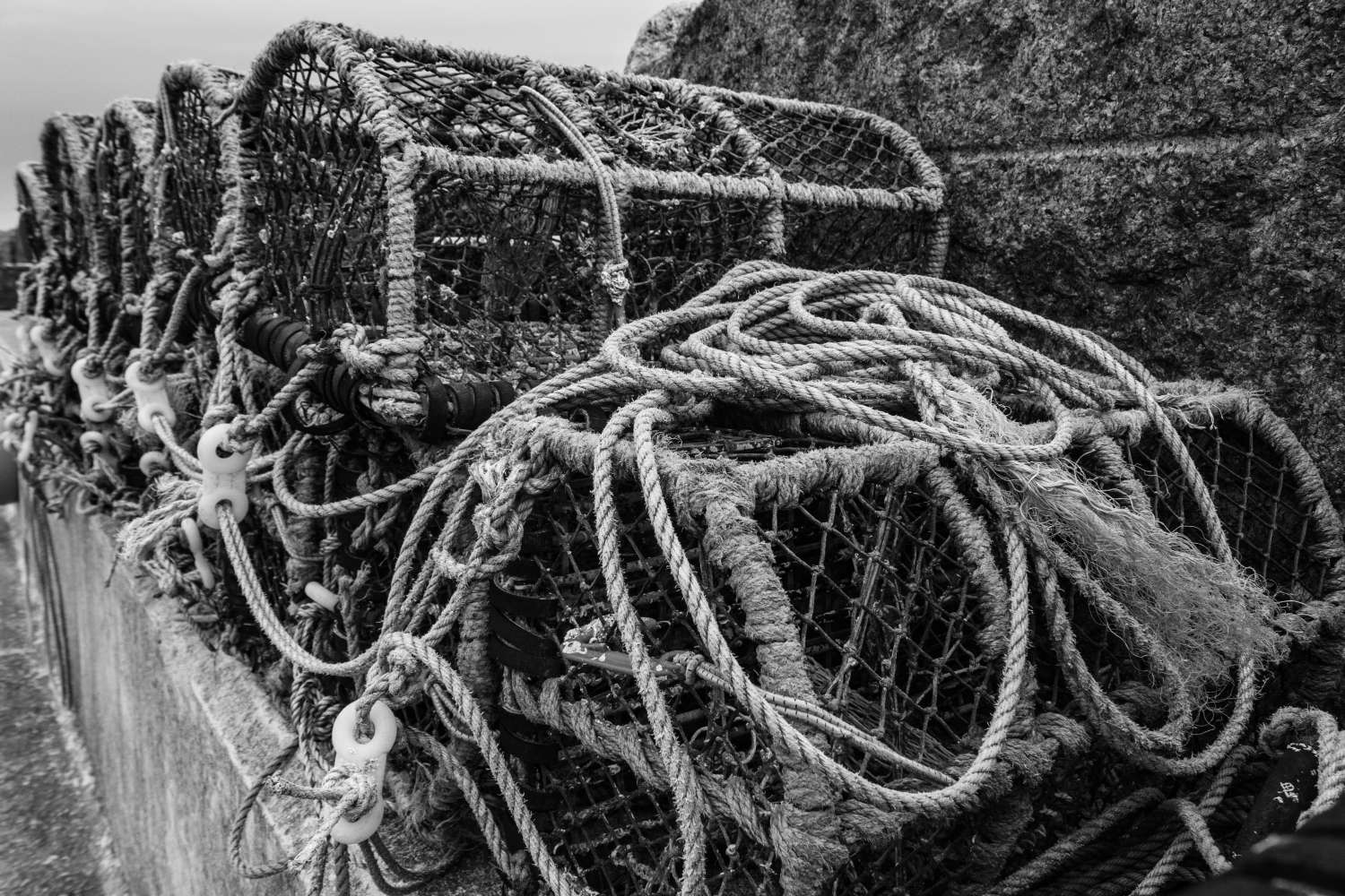 Original print of crab pots in Staithes harbour MadeMe