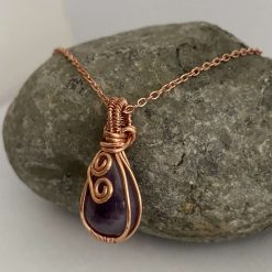 Copper Wire wrapped Amethyst Pendant Necklace 2