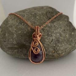 Copper Wire wrapped Amethyst Pendant Necklace 1