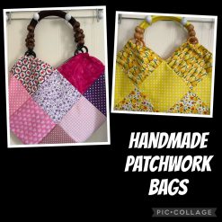 Handmade Fabric Patchwork Bag with Wooden Handles