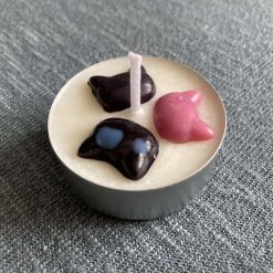 Cat lover tea light candle - pink, black, blue and white - scented soy wax candle decorated with cats and paw prints