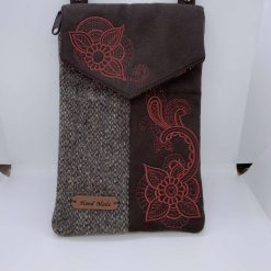 Crossbody embroidered brown bag