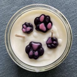 Paw print cat lover candle - scented soy wax candle decorated with cats and paw prints