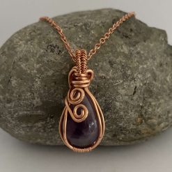 Copper Wire wrapped Amethyst Pendant Necklace