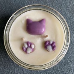 Purple cat lover candle - scented soy wax candle decorated with cats and paw prints