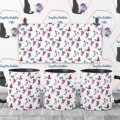Butterflies pattern mug, coaster, chopping board, bookmark