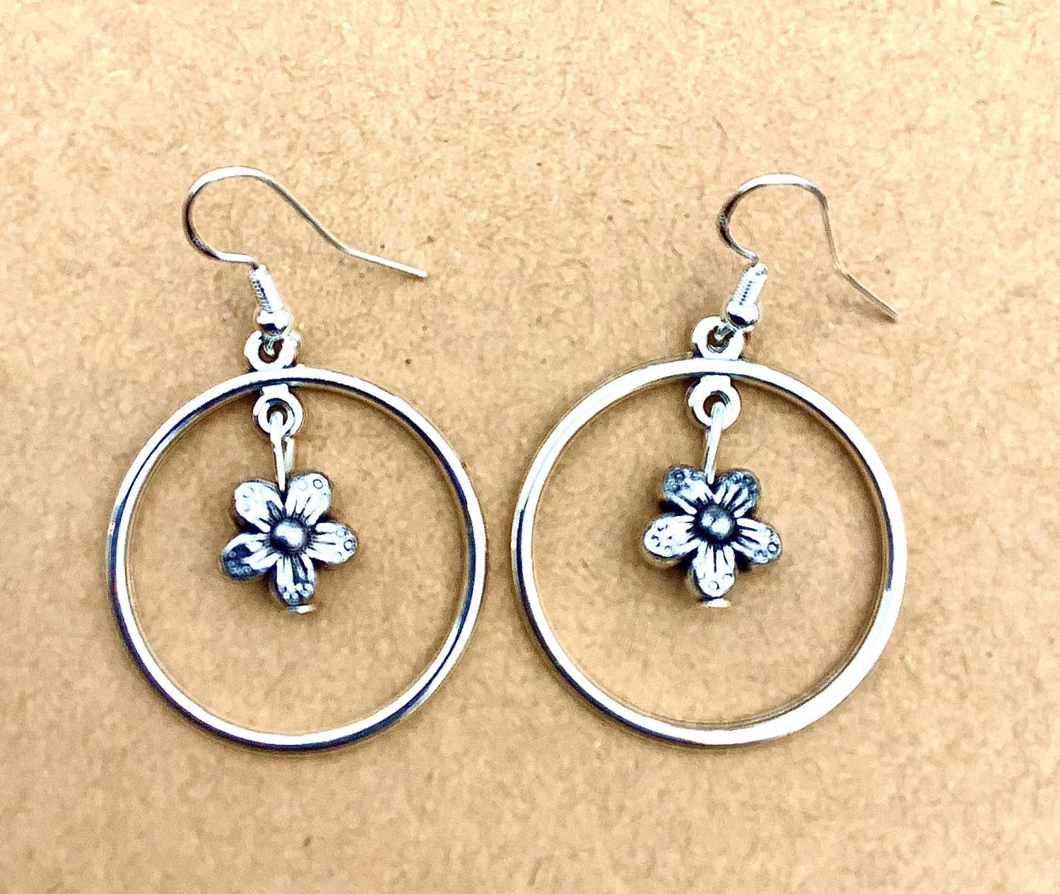 Hoop and charm silver drop earrings MadeMe