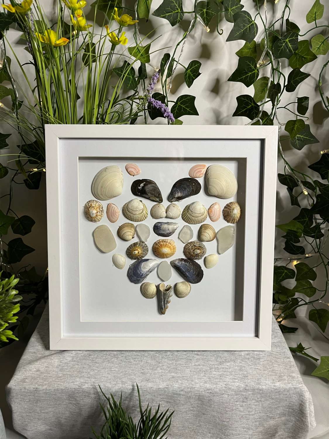 Shell Art, Love Heart, Sea shell/Sea Glass, East coast sea shore. 25cm