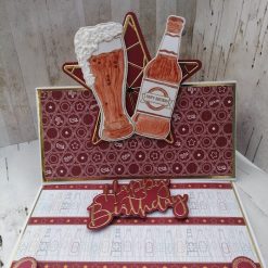 Luxury Handmade Birthday - Male Happy Birthday 8x8" Easel card with glass & beer bottle with star background