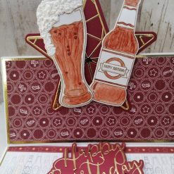 Luxury Handmade Birthday - Male Happy Birthday 8x8" Easel card with glass & beer bottle with star background 2
