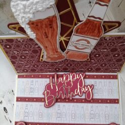 Luxury Handmade Birthday - Male Happy Birthday 8x8" Easel card with glass & beer bottle with star background 1