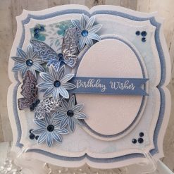 Luxury Handmade Birthday - Fancy Square 8x8" Birthday Wishes card in Blue & White