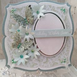 Luxury Handmade Birthday - Fancy Square 8x8" Birthday Wishes Sister card in Aquamarine & White