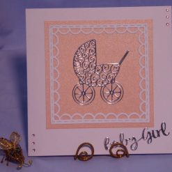 Baby Girl Card with Filigree Pram
