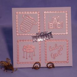 Baby Girl Card, romper suit & building blocks