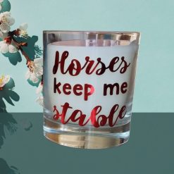 Effete Scented Candle 30cl Glass Container With Red Foil Horses Keep Me Stable Design