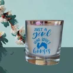 Scented Candle Glass Container 20cl Damson Plum, Rose and Patchouli Girl Who Loves Horses Design