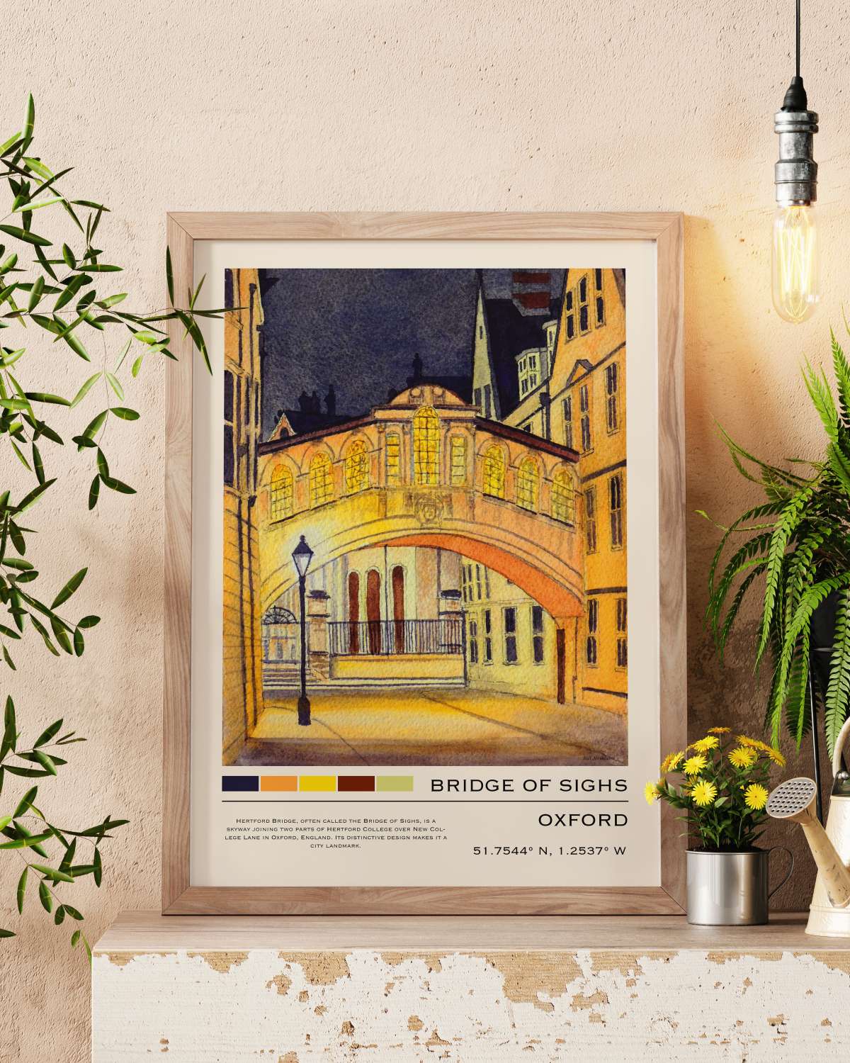 Watercolour Travel Poster Oxford England Wall Decor Art Print For Lounge For Hallway Vintage