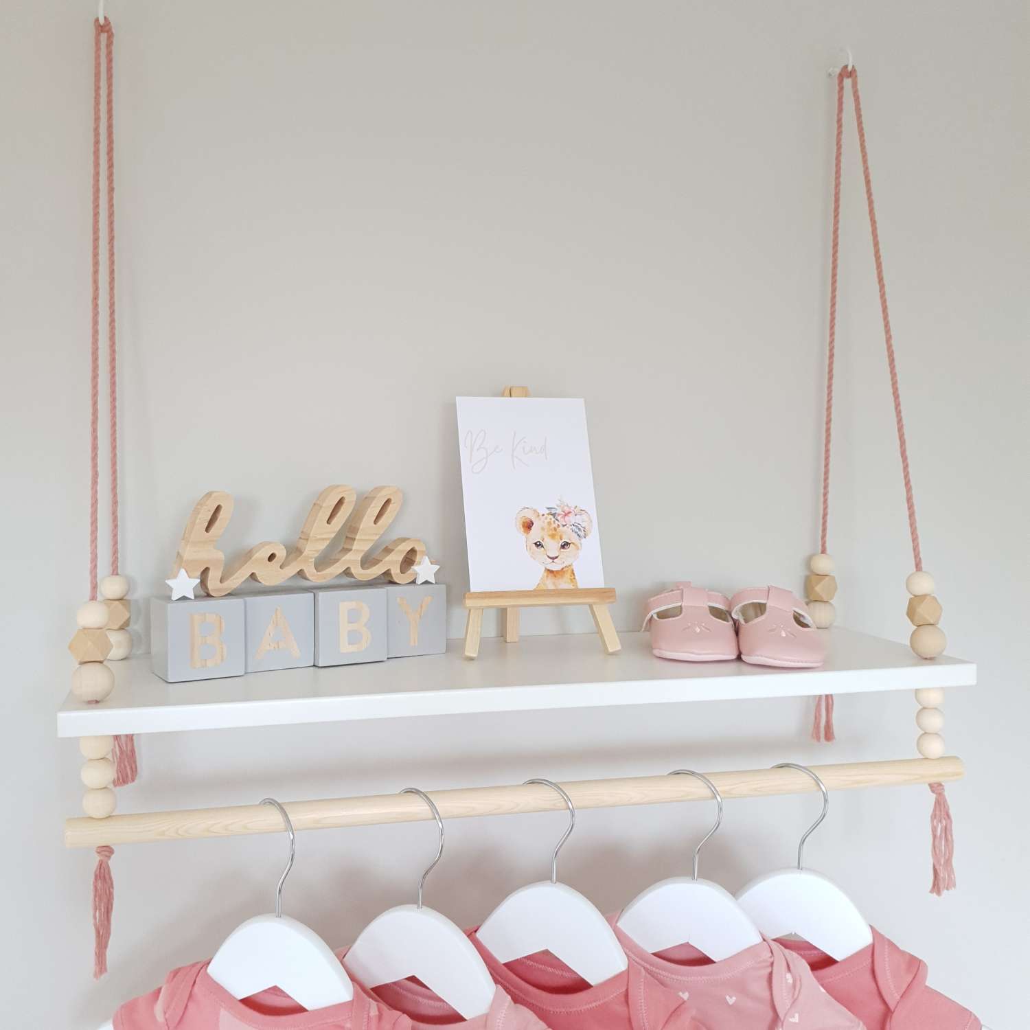 Nursery Shelf with Clothes Rail, White Shelf with Rail, Girl's Nursery, Baby Girl, Pink Nursery, Blush Pink, Kid's Shelf, Swing Rope Shelf, Hanging Shelf, Nordic Style Hanging Shelf, Swing Shelf, Baby Clothes Rail, Boho Nursery Decor, Nursery White Shelf, Bedroom Shelf, 60cm White Nursery Shelf with Clothes Rail, White Shelf with Rail, Girl's Nursery, Baby Girl, Pink Nursery, Blush Pink, Kid's Shelf, Swing Rope Shelf, Hanging Shelf, Nordic Style Hanging Shelf, Swing Shelf, Baby Clothes Rail, Boho Nursery Decor, Nursery White Shelf, Bedroom Shelf, 60cm White