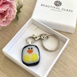 Penguin keyring, animal lover gift, gift for her, gift for mum, thinking of you, letterbox hug, Fused Glass, sentimental keepsake