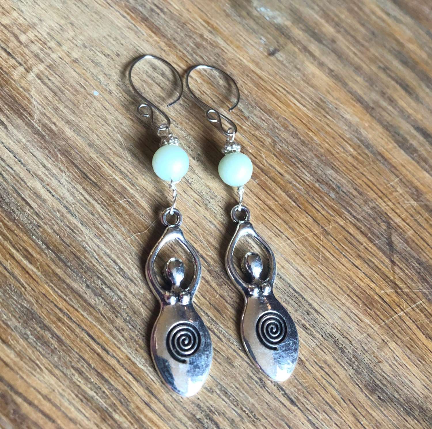Stunning lg spiral goddess earrings with amazonite (2). Unique ear wires (stainless hypoallergenic) Stunning lg spiral goddess earrings with amazonite (2). Unique ear wires (stainless hypoallergenic)