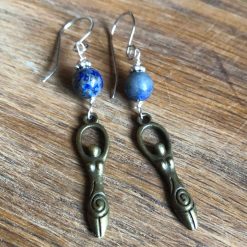 Bronze spiral goddess earrings with sodalite and hand crafted ear wires (stainless hypoallergenic)