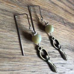 Bronze spiral goddess earrings with amazonite. Unique ear wires (stainless hypoallergenic) 1